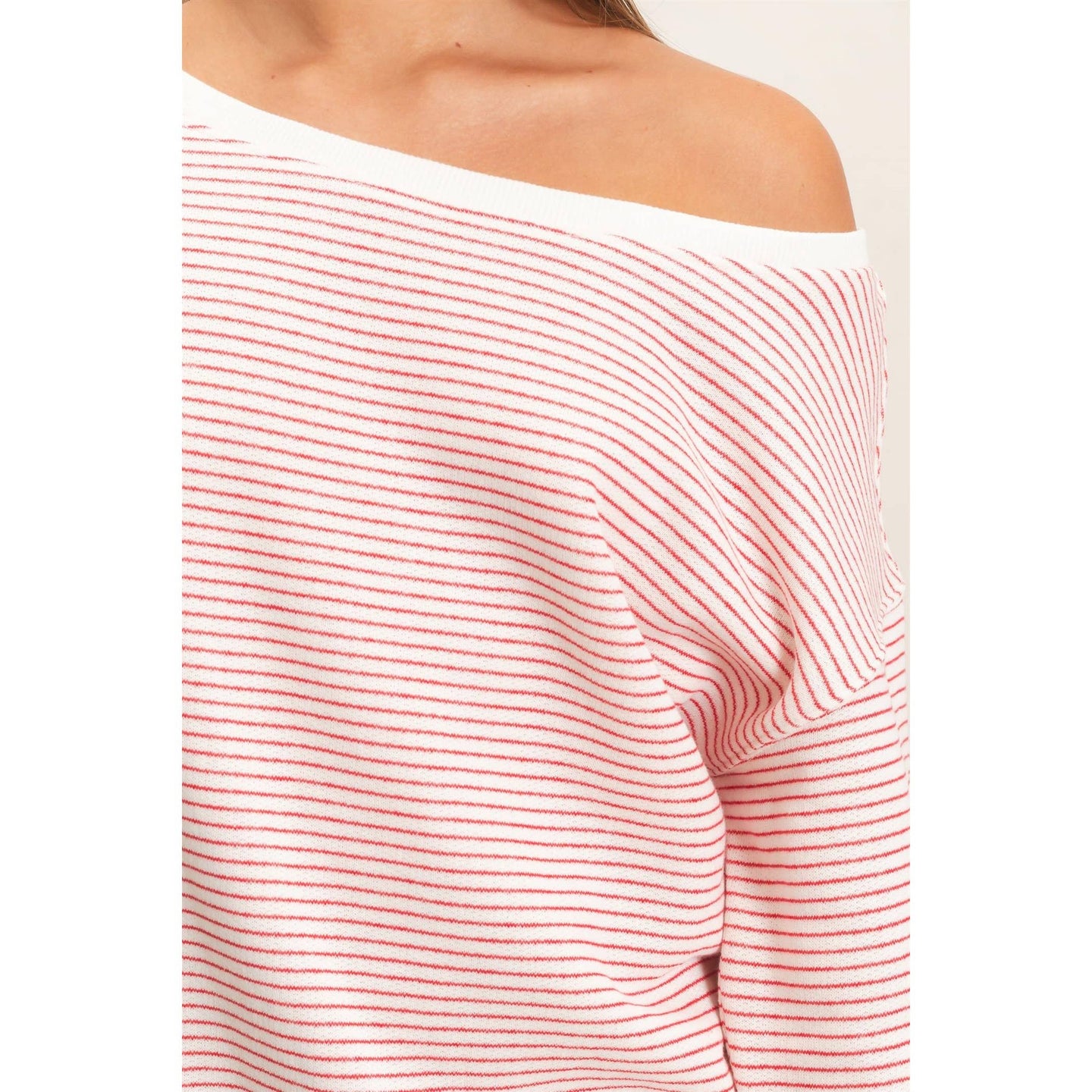Red Striped Off The Shoulder Sweatshirt (REG)