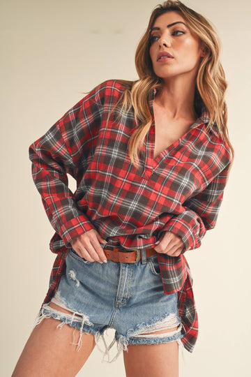 Tamra Plaid Top in Red (REG)