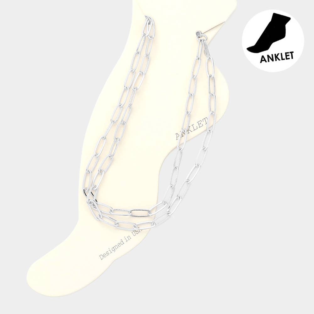 Open Oval Link Layered Anklet
