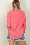 Washed Crinkle Gauze Top in Hot Pink