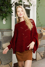 Knit Pattern Poncho Top in Burgundy (REG)