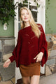 Knit Pattern Poncho Top in Burgundy (REG)
