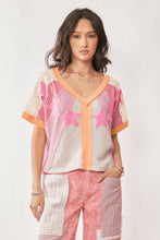 Patchwork Star V-Neck Top in Pink (REG)