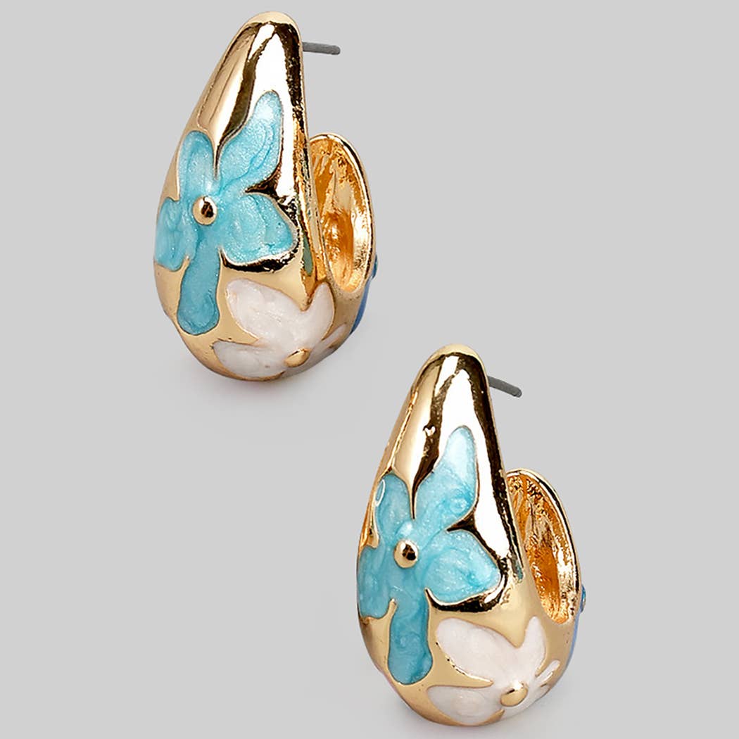 Lacquer Flower Scoop Hoop Earrings
