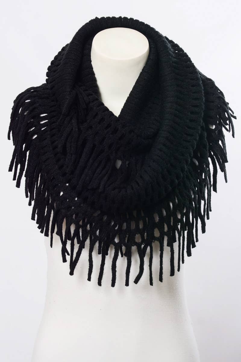 Tassel Fringe Knit Infinity Scarf