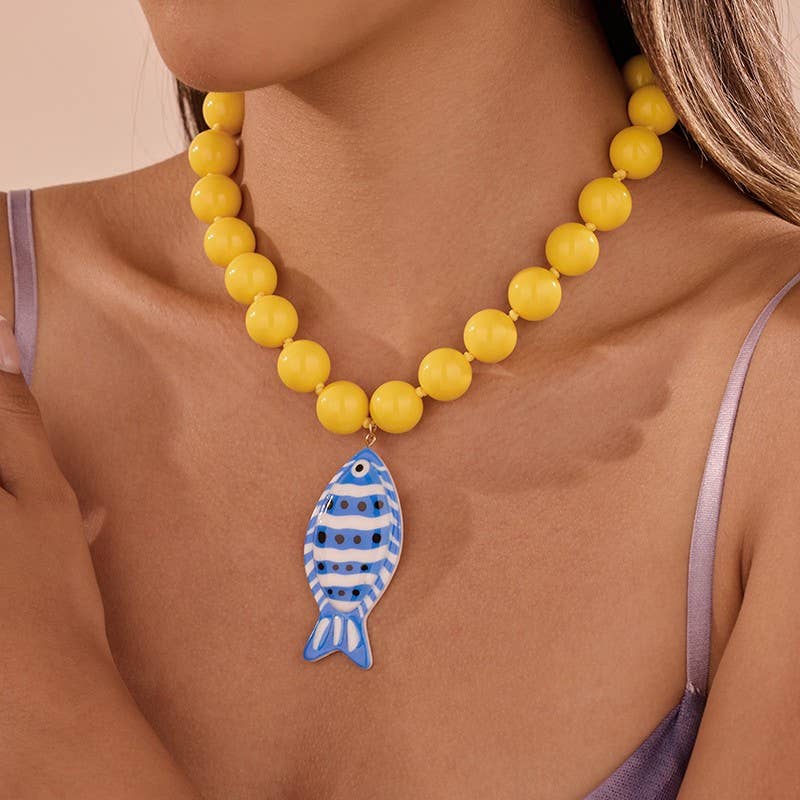 Blue Fish Chunky Beaded Necklace
