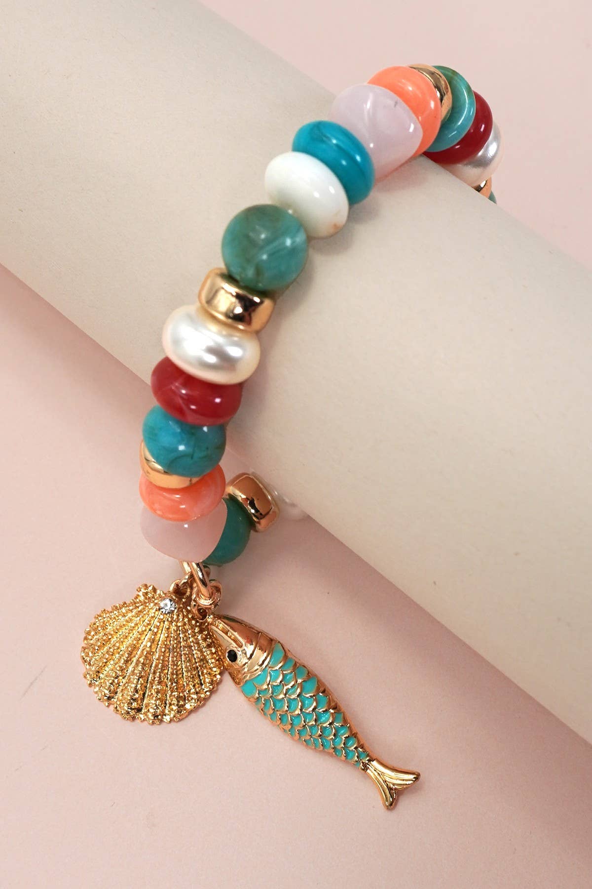 Mixed Stone Shell and Fish Bracelet