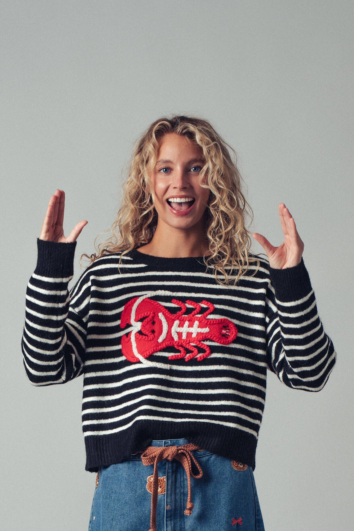 Embroidered Lobster Sweater in Ivory/Black (REG)