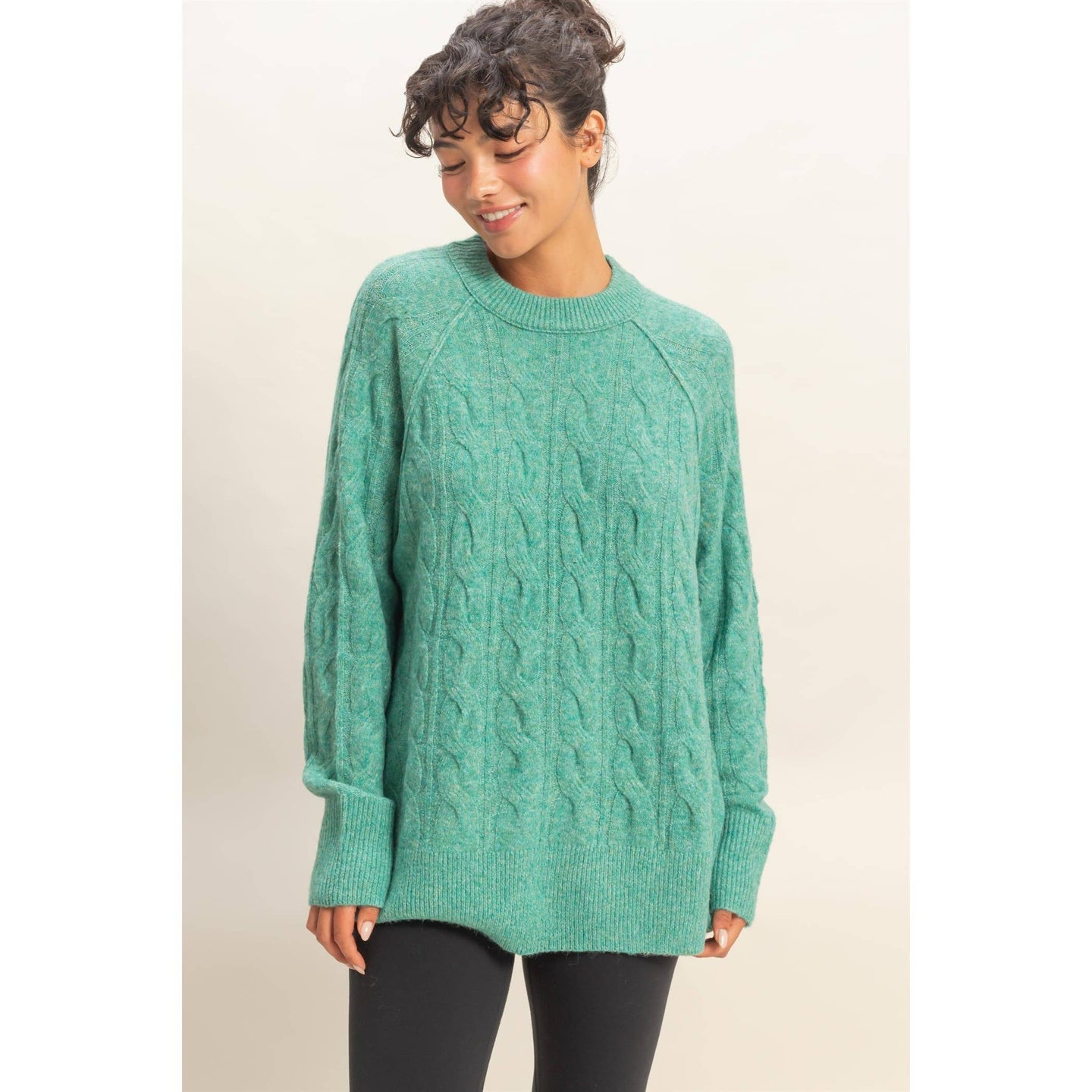 Cable Knit Pullover Sweater in Emerald (REG)