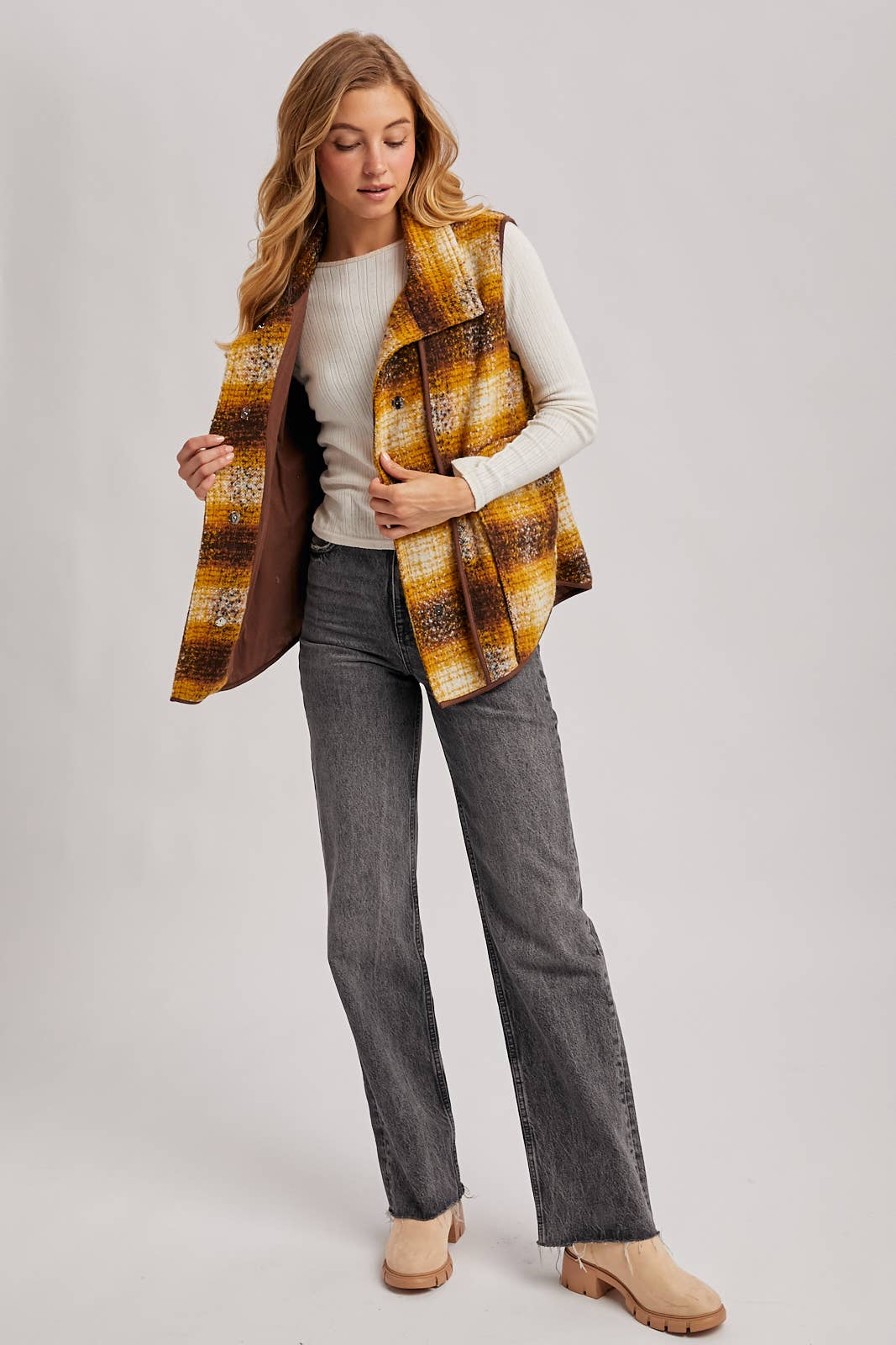 Mustard Flannel Plaid Vest (REG)