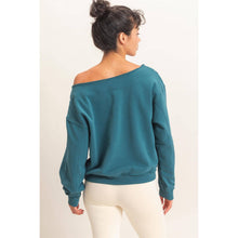 Raw Edge Off Shoulder Sweatshirt in Teal (REG)