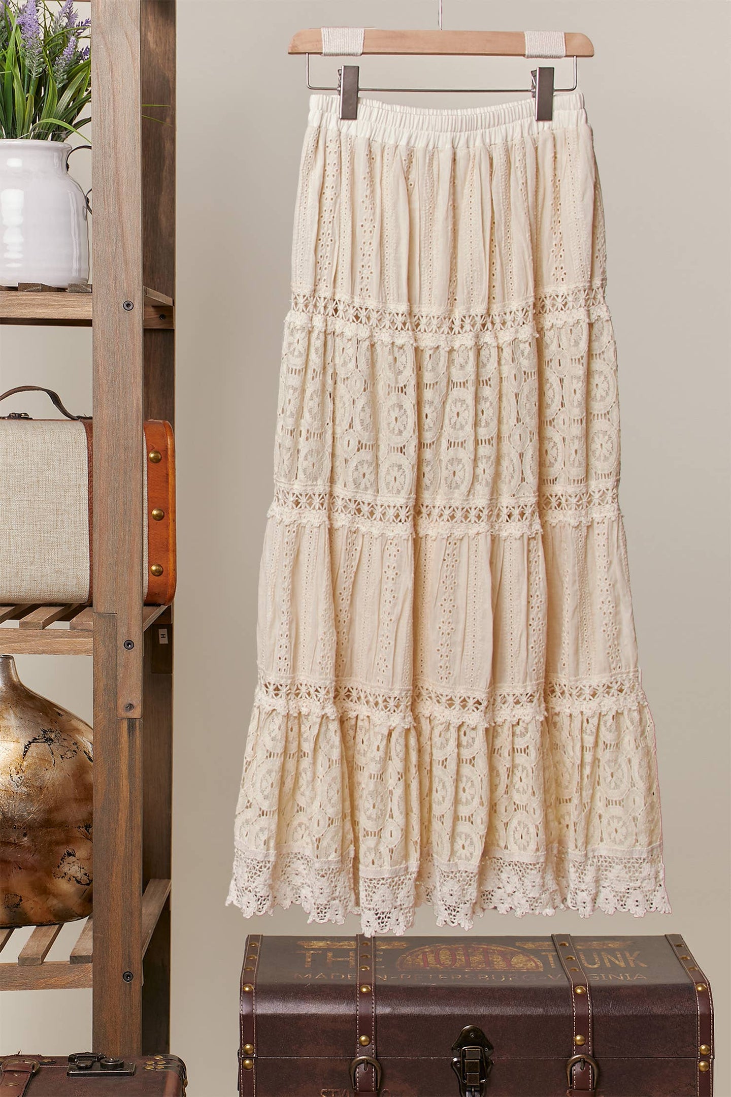 Ivory Lace Trim Maxi Skirt (REG)