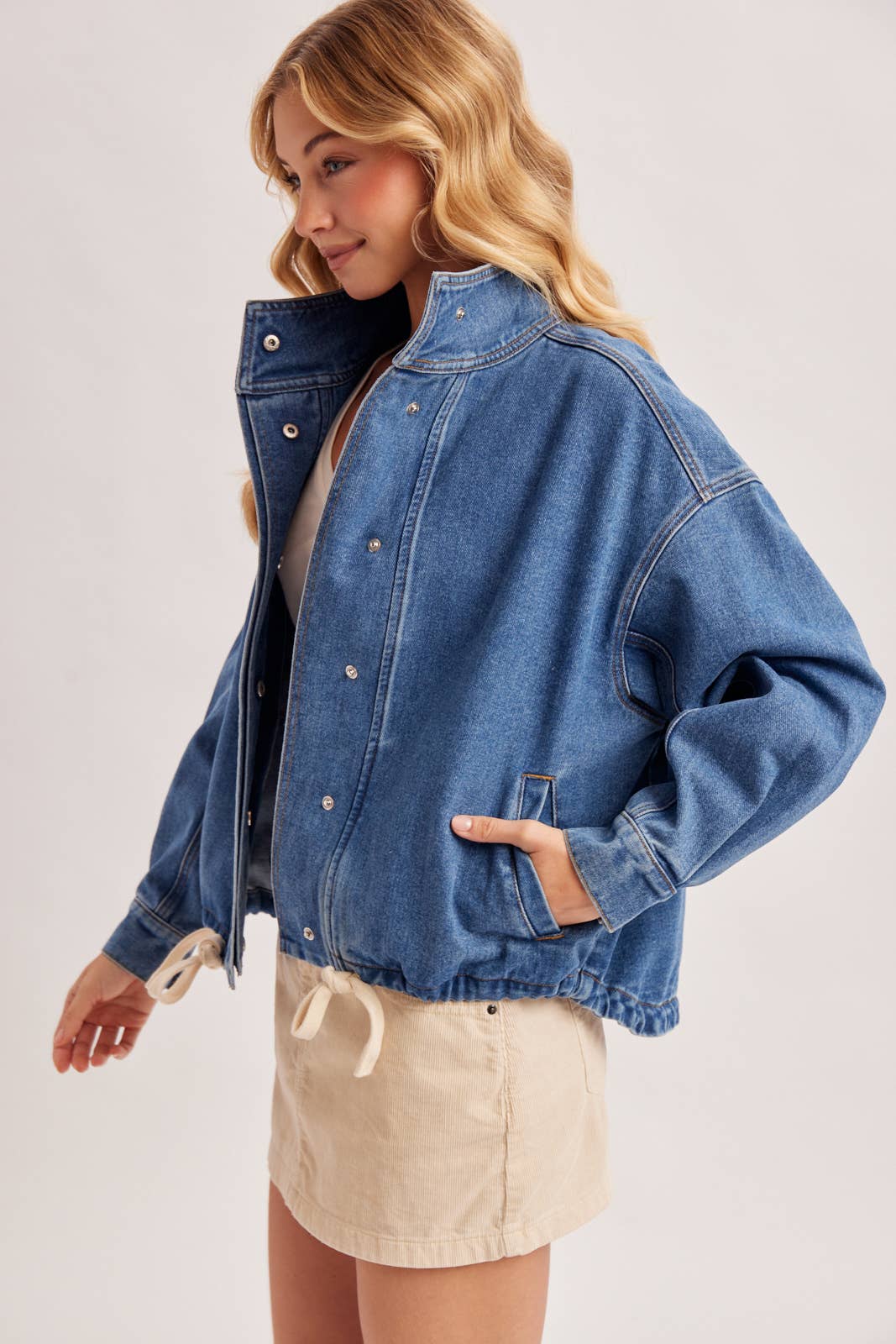 Boxy Funnel Denim Jacket in Med. Wash (REG)