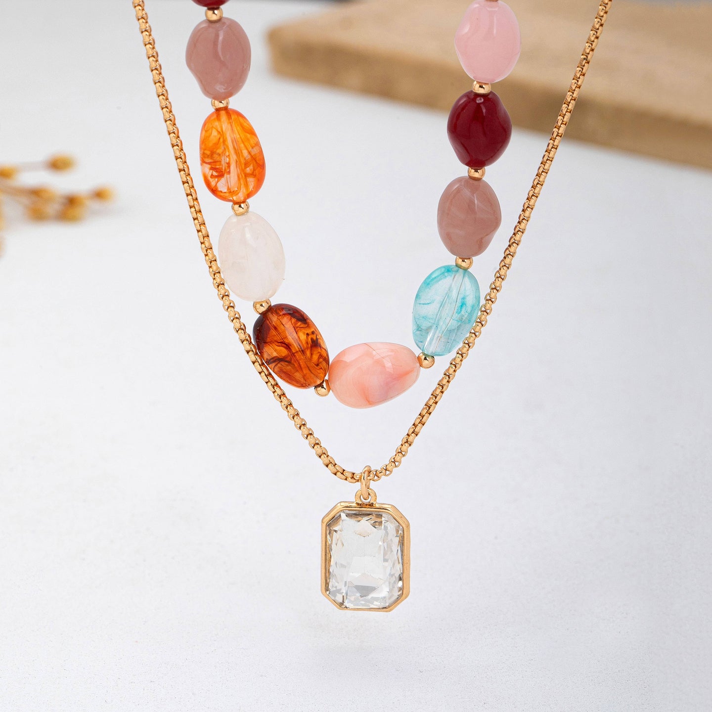 Multi Stone & Crystal Layer Necklace