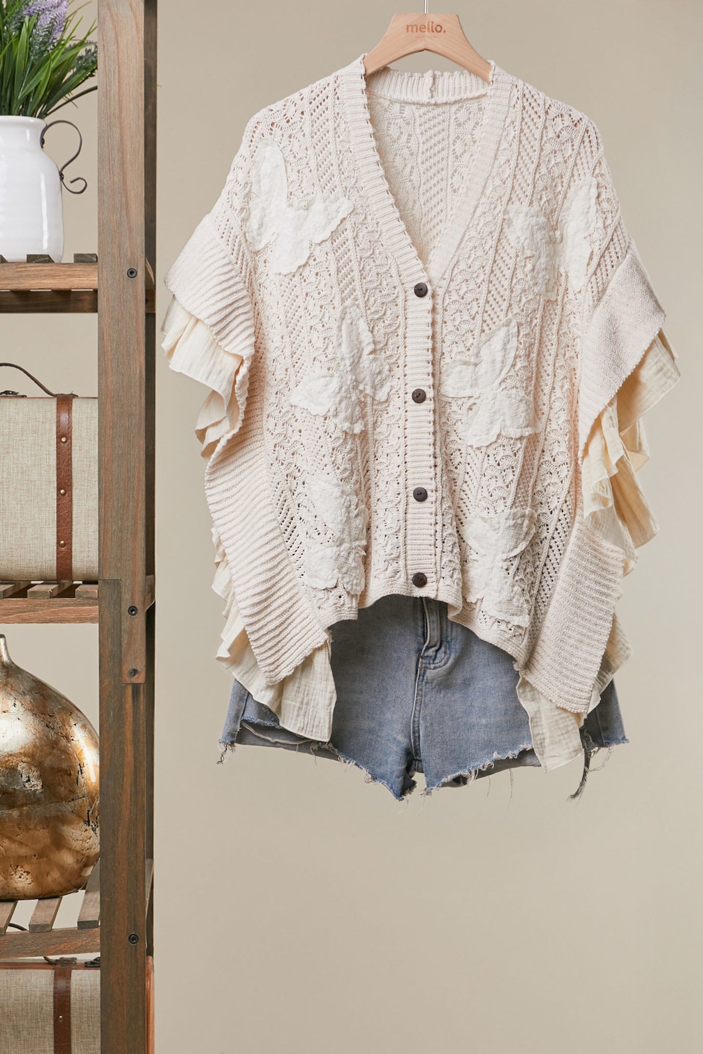 Butterfly Patch Ruffle Cardigan (REG)
