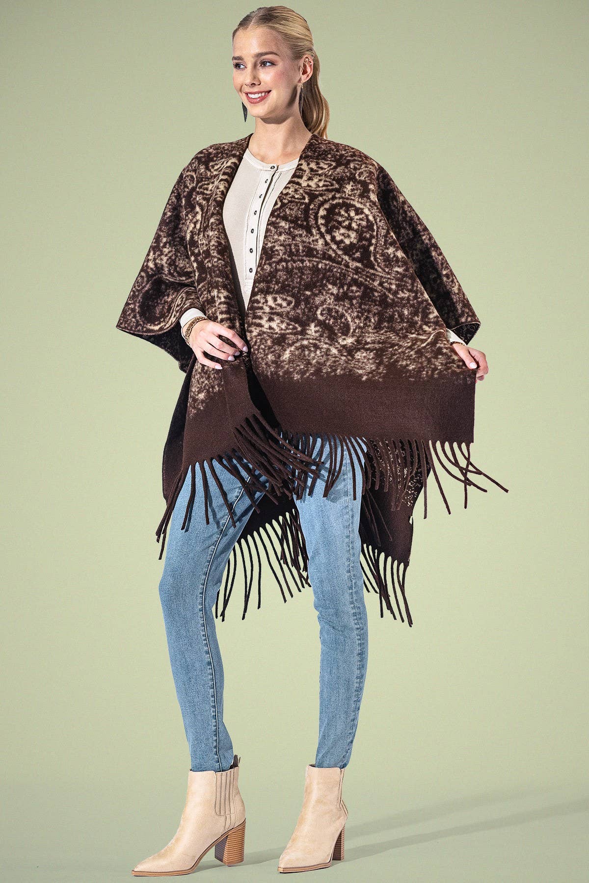 Yarn Dyed Paisley Fringe Ruana