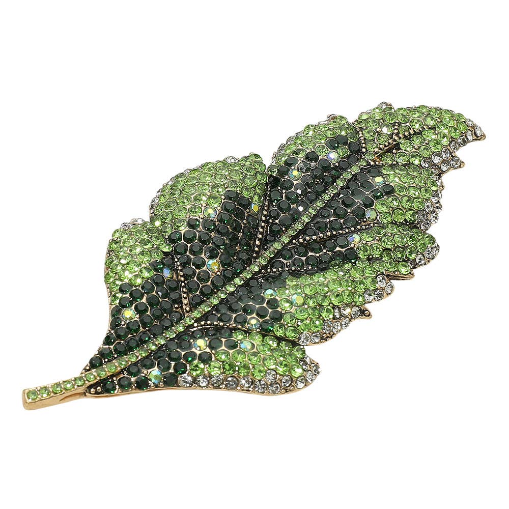 Rhinestone Leaf Brooch