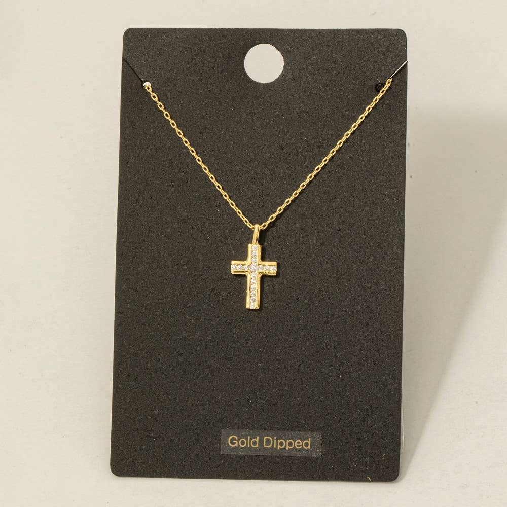 Gold Dipped CZ Cross Necklace