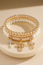 3-Layer Mixed Pearl & Cross Bracelet
