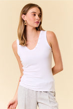 V-Neck Button Collar Tank Top in Off White (REG)