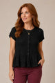 Pointelle Eyelet Peplum Top in Black (REG)