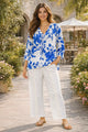Blue Floral Tie Front Top (REG)