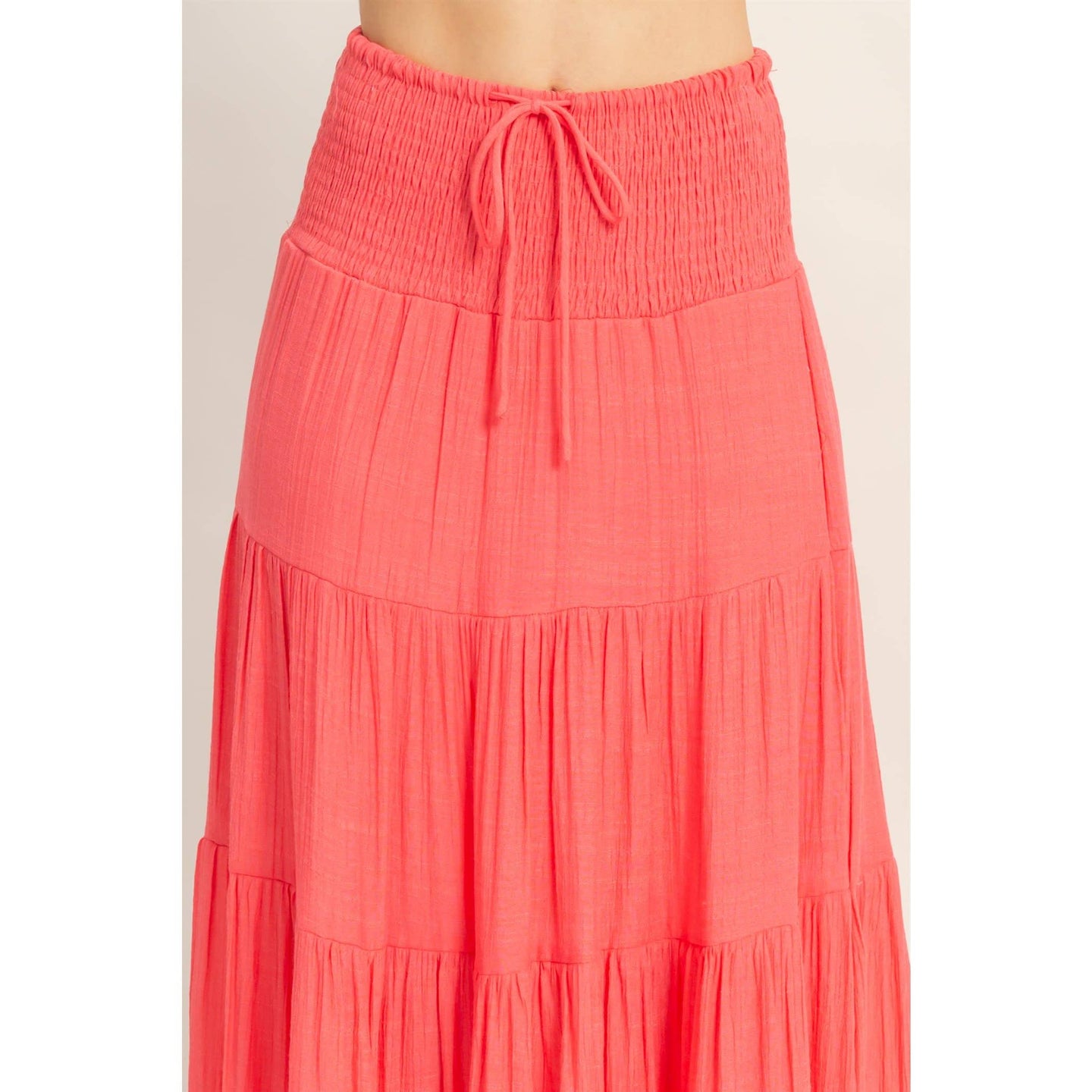 Tiered Drawstring Skirt in Coral Red (REG)