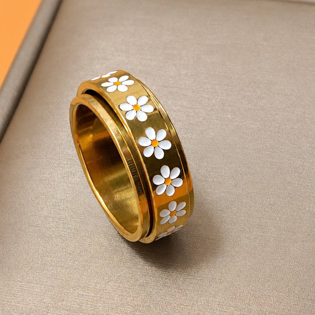 18K Stainless Steel Daisy Spinner Ring