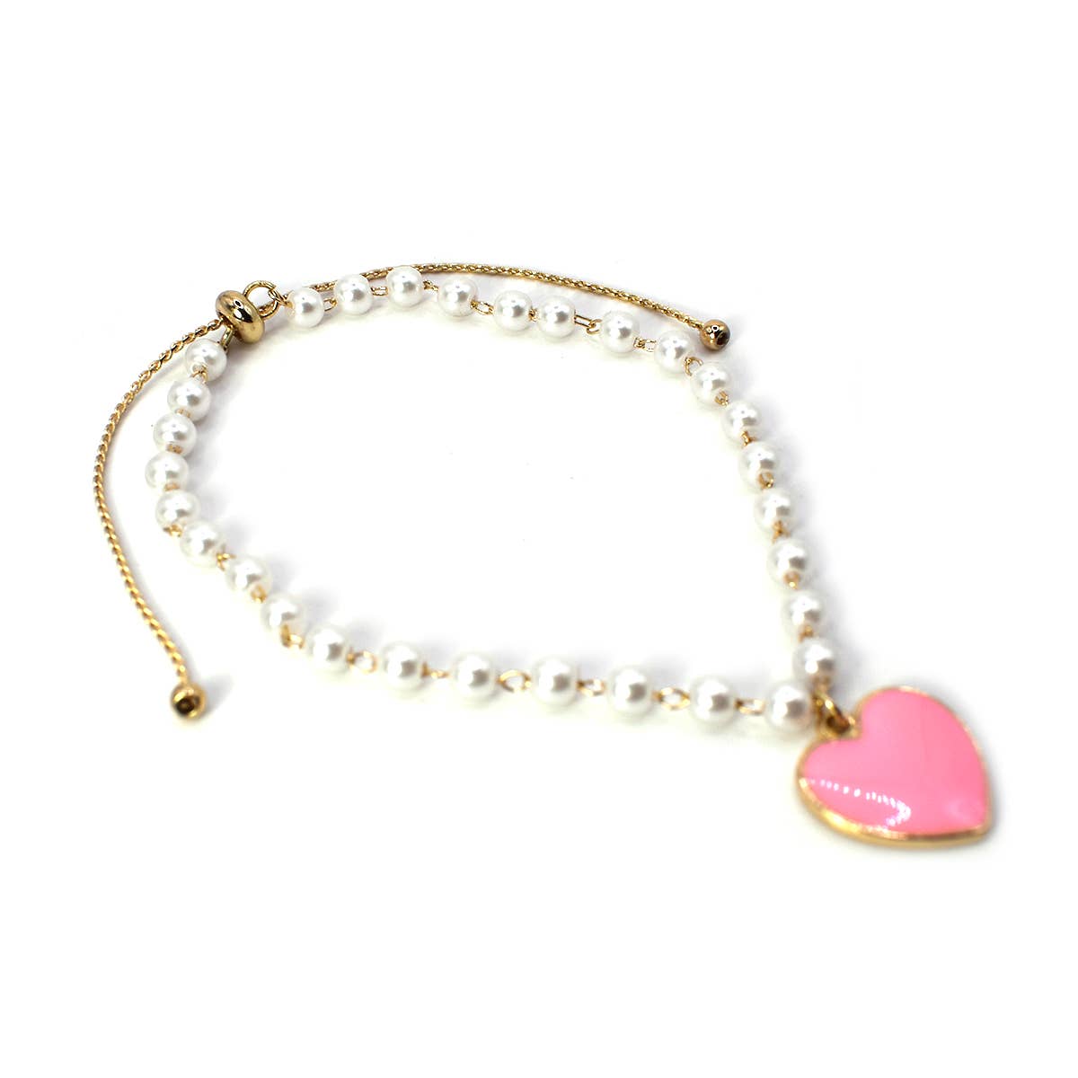 Enamel Heart Pull Tie Pearl Bracelet