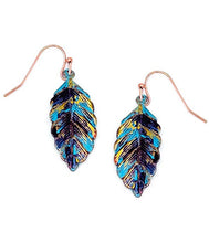 Blue Metal Feather Earrings