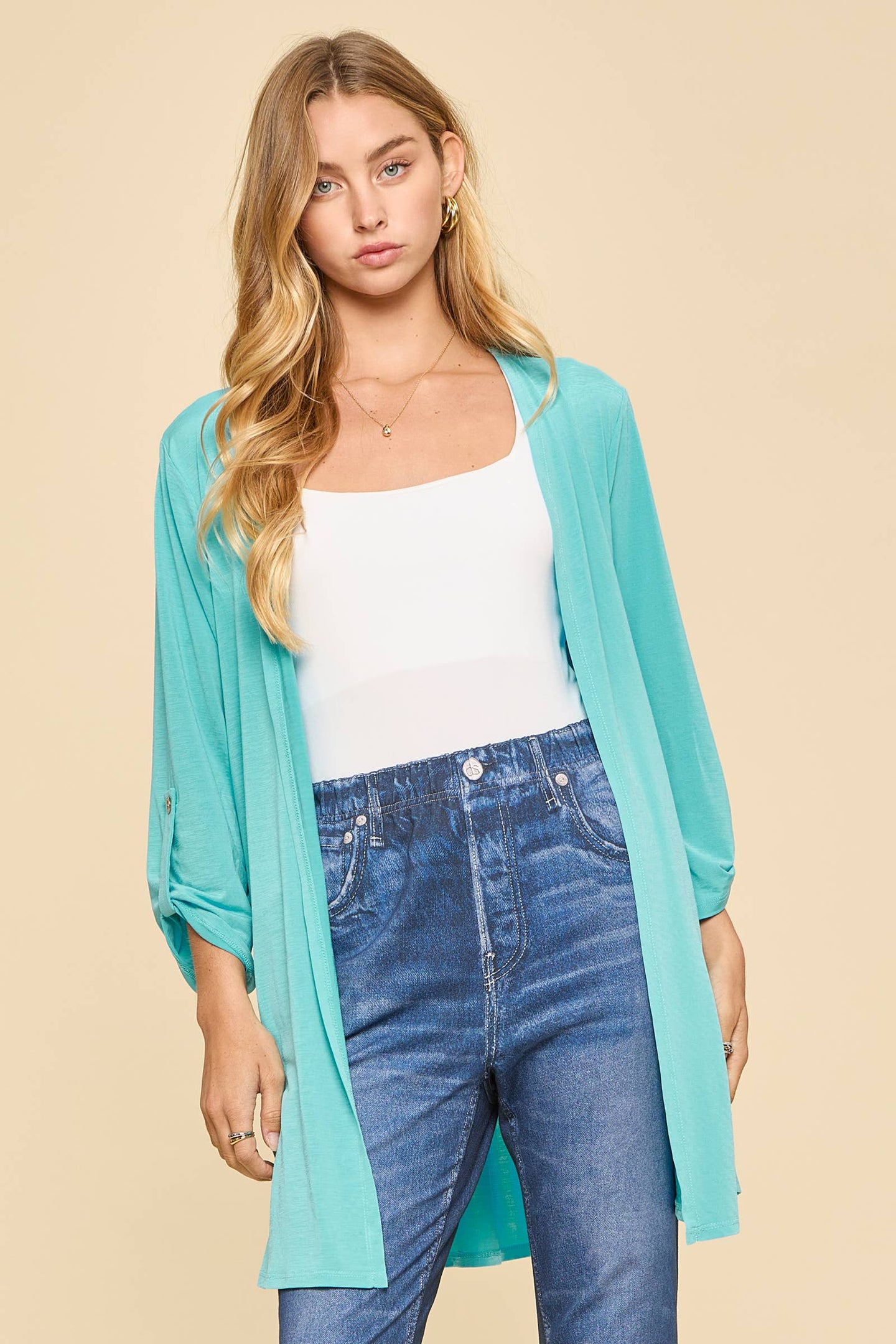 Open Front Lizzy Cardigan in Coastal Blue (REG/PLUS)