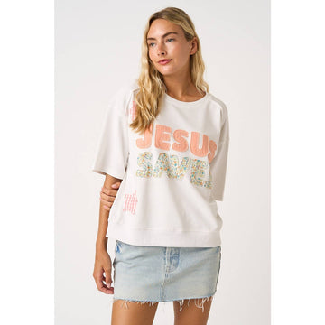 Jesus Saves Patchwork Tee in White (REG)