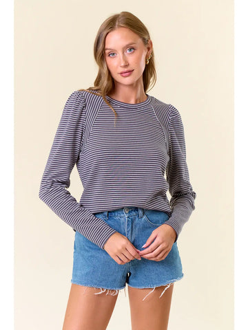 Phoebe Striped Jersey Top in Grey