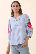 Floral Sleeve Striped Top in Blue (REG)