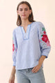 Floral Sleeve Striped Top in Blue (REG)