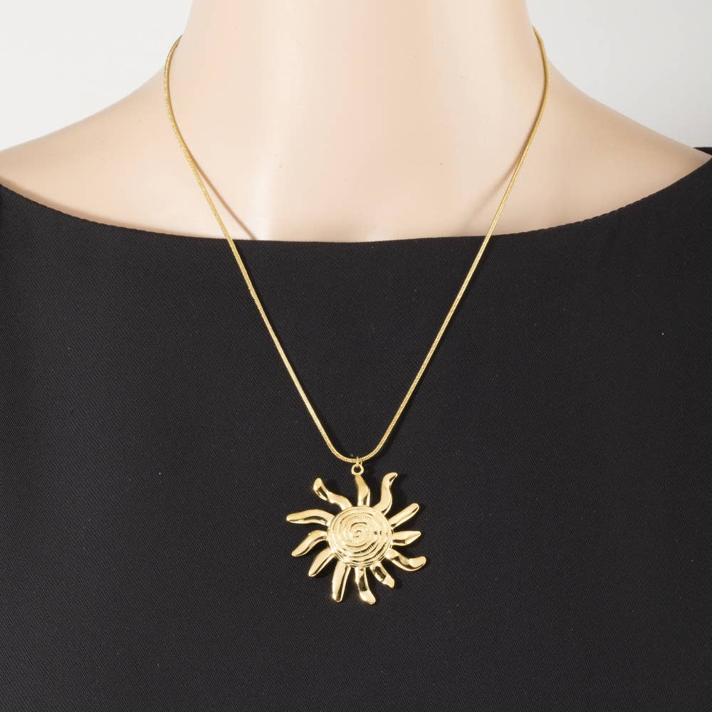 Stainless Steel Spiral Sunburst Necklace