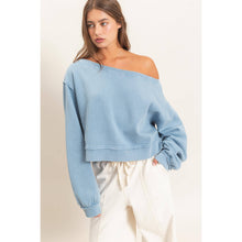 Off The Shoulder Sweatshirt in Dusty Blue (REG)