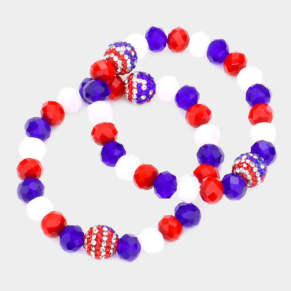 USA Shamballa Ball Stretch Bracelet Set