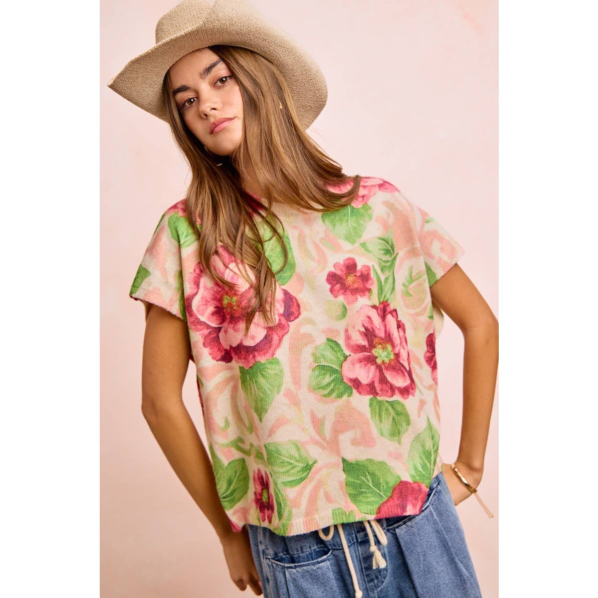 Blush Floral Sweater Top (REG)
