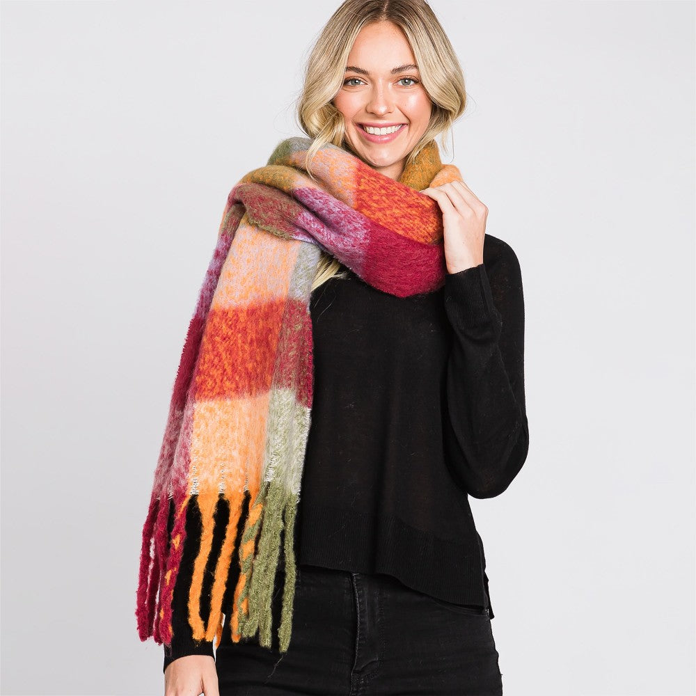 Checkered Tassel Scarf