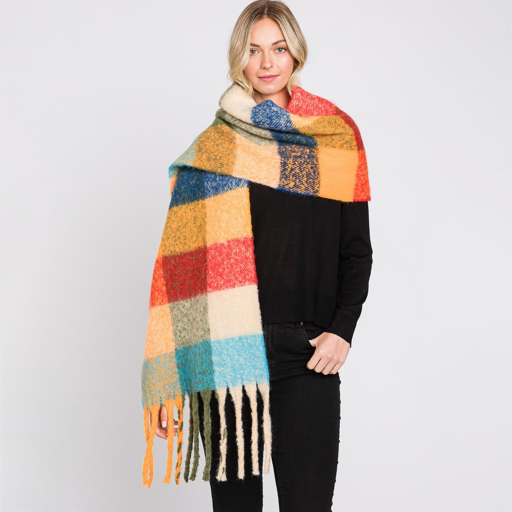 Checkered Tassel Scarf