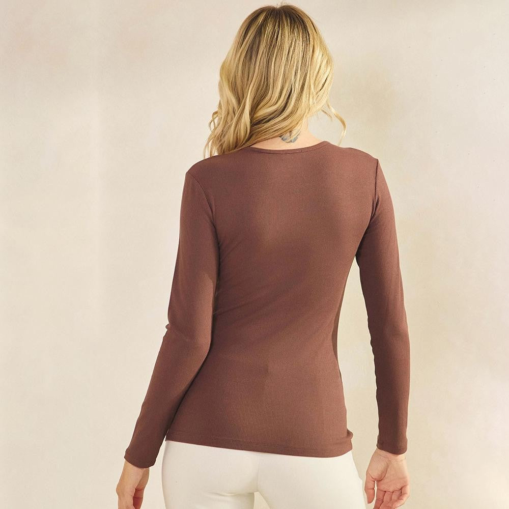 Judson Pure Comfort Ribbed Top in Coffee (REG)
