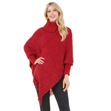 Knit Cowl Fringe Poncho in Red