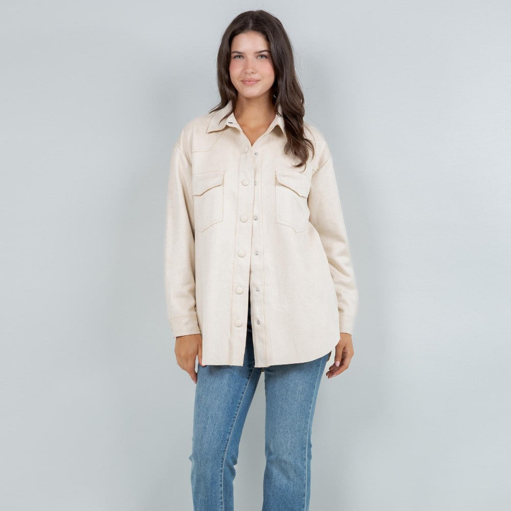 Suede Snap Jacket in Ivory (REG/PLUS)