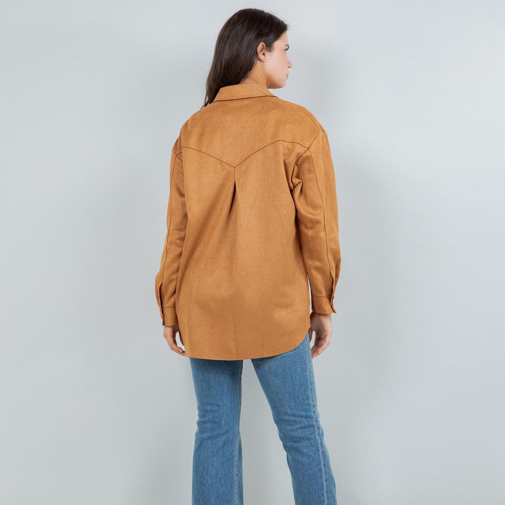 Suede Snap Jacket in Khaki (REG/PLUS)