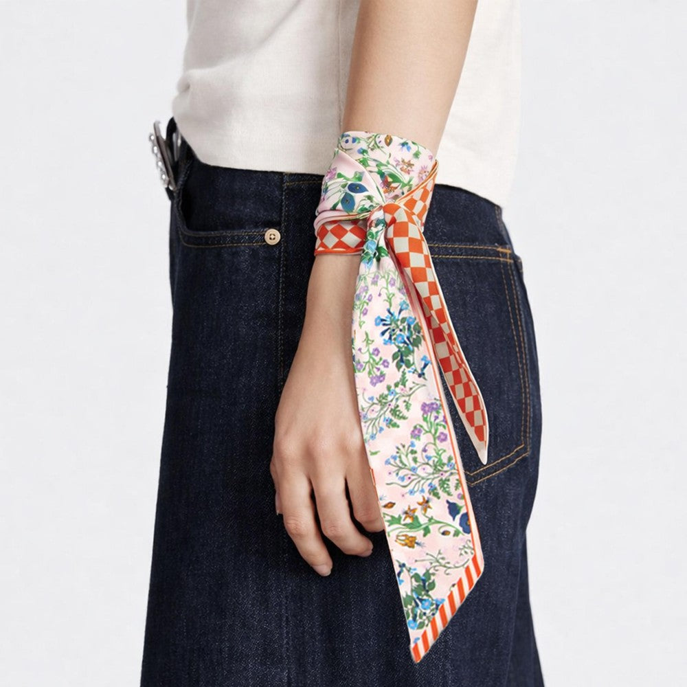 Checkered Floral Twilly Scarf