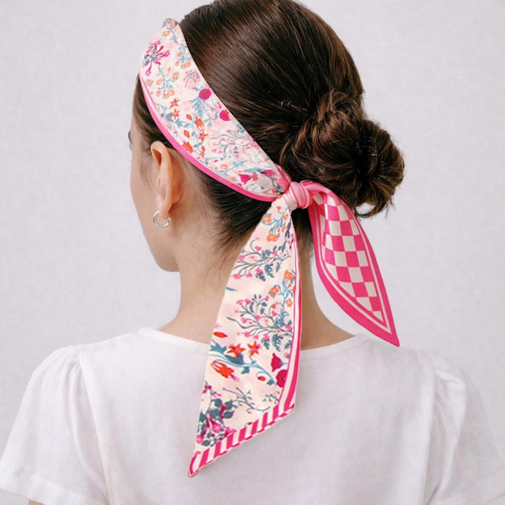 Checkered Floral Twilly Scarf