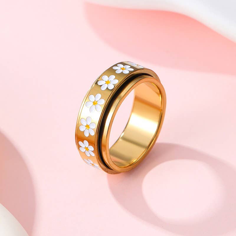 18K Stainless Steel Daisy Spinner Ring