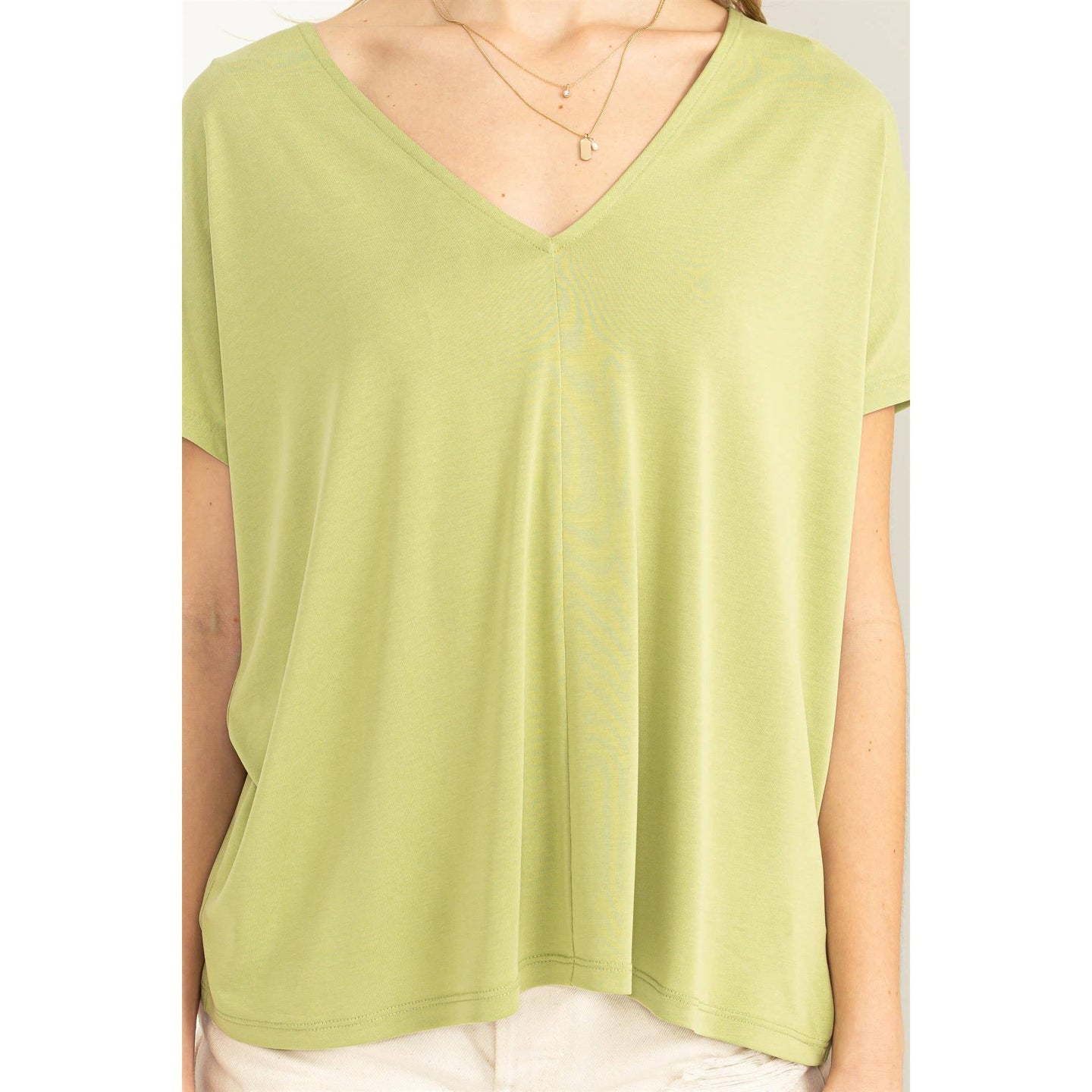 Classic V-Neck Dolman Top in Pale Olive (REG)