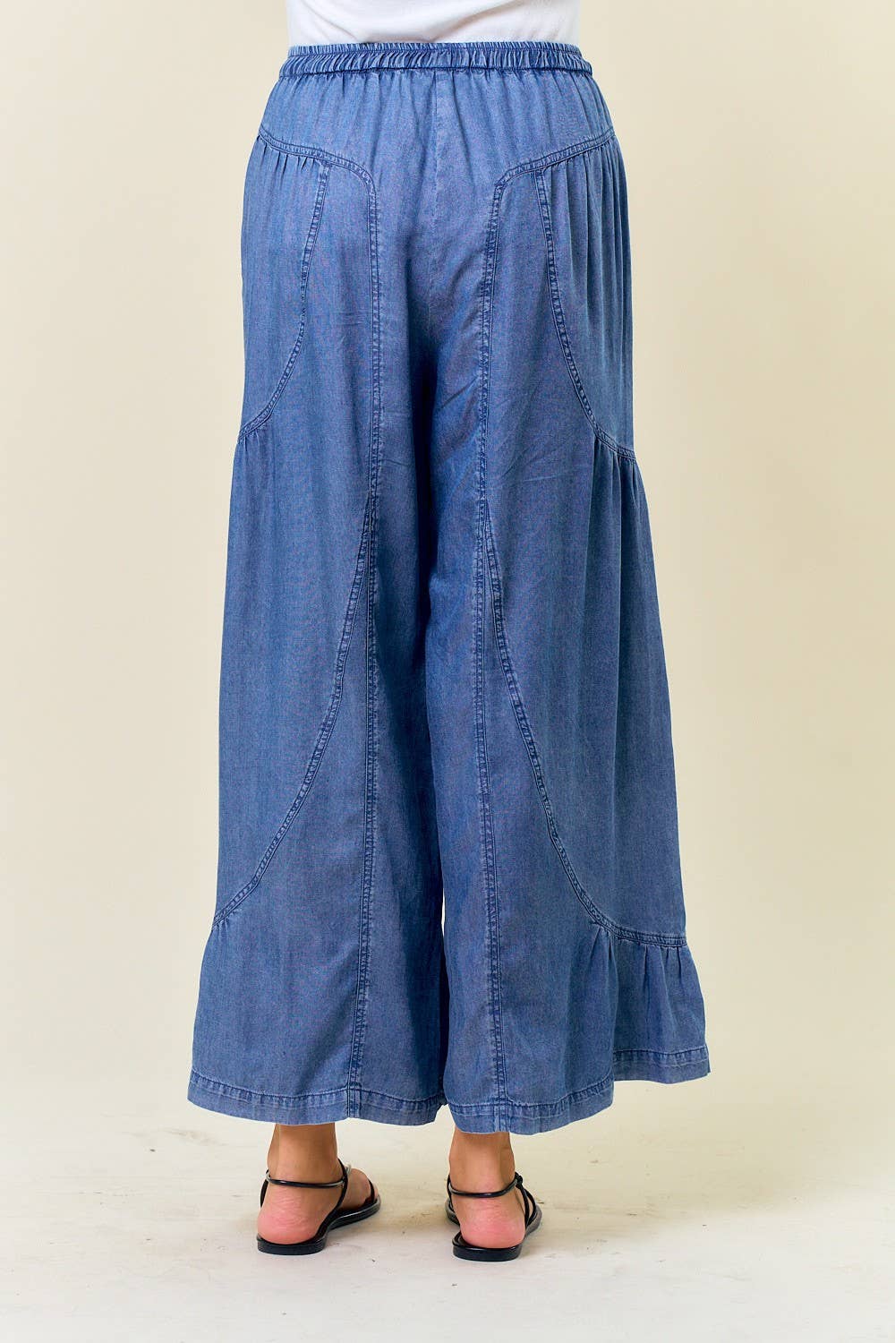 Wide Leg Elastic Tencel Pants in Dk Denim (REG)